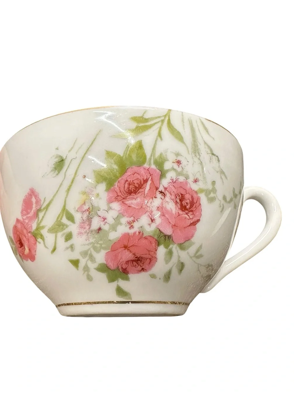 Antique Victoria Austria Porcelain Teacup & Saucer Pink Roses Gold Trim